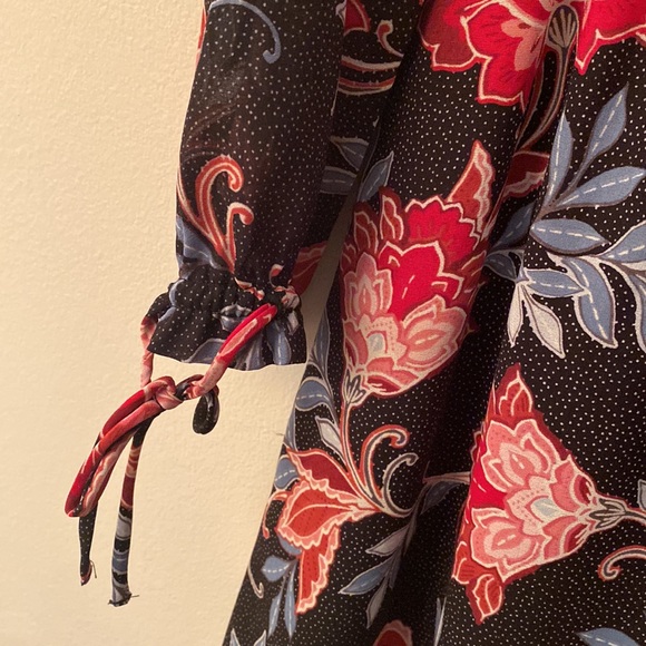 Loft Paisley Smocked Flare Dress, Black, SZ 12 - Picture 4 of 8